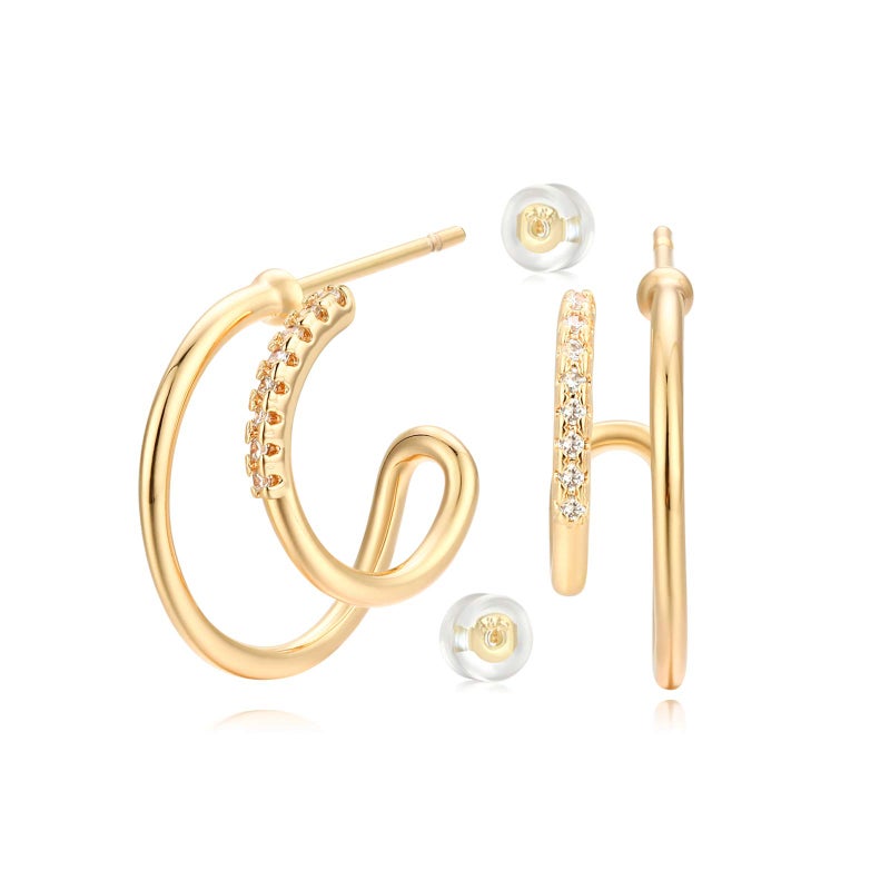 LOYATA Double Hoop Earrings for Women 14K Gold Plated Hypoallergenic Small Huggie Hoop Earrings Gold Hoops Twist Stud Earrings Trendy Illusion Ear Jewelry for Women Gifts - Image 1